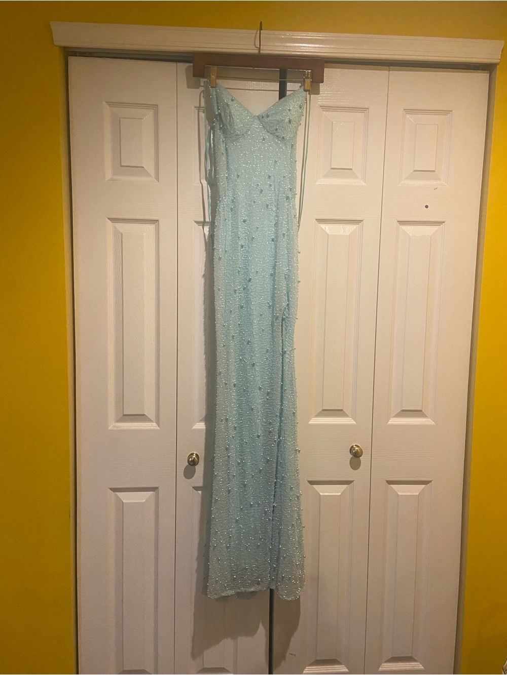 B Darlin Light Blue Beaded Maxi Dress
